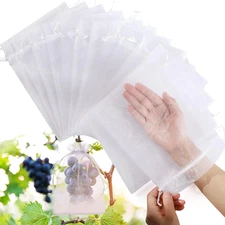 50 Pack 6x9 Inch White Fruit Protection Bags, Mesh Drawstring Covers for Garden