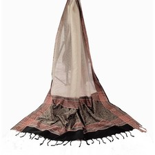 Sanskriti Vintage Ivory/Black Dupatta Long Stole Art Silk Woven Premium Scarves