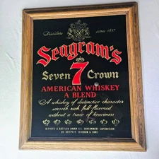 Vintage Seagrams 7 Seven Crown American Whiskey Glass Framed Mirror Sign