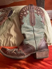 Ariat Zealous Western Snip Toe Boots Womens Size 6.5B Teal Green Brown 10015347