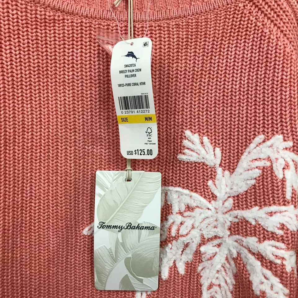Nuevo con etiquetas Suéter Tommy Bahama Breezy Palm Crew Tejido Coral Brezo Talla M Foto 3 de 4