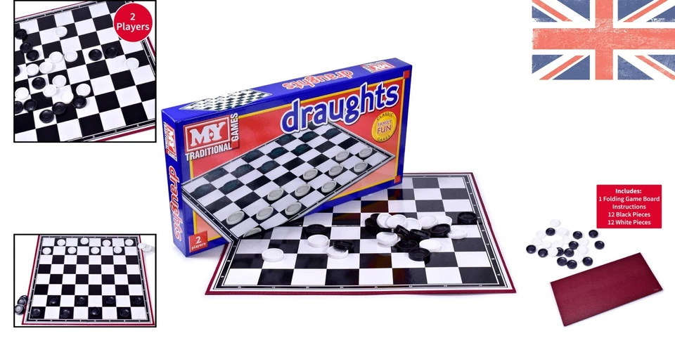 Strategic Draughts Game - Lightweight Checkers Board for Ages 3+, Includes Guide - Image 2 of 4