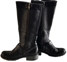Earth Origins  Portia Black Leather Tall Boots Women's US 7M EU 37.5  Side Zip