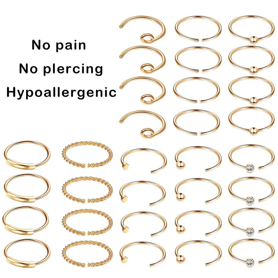 32Pcs из нержавеющей стали нос обруч кольцо гвоздики Huggie перегородки пирсинг ювелирных изделий - Изображение 3 из 4