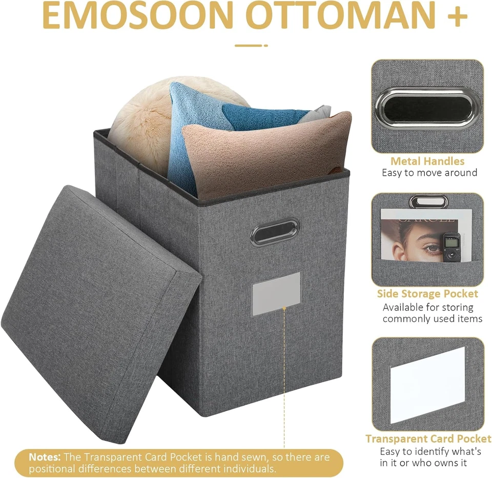 Collapsible Fabric Storage Ottoman Slim Folding Foot Stool Grey 16.5X16.5X11.8In - Image 4 of 4