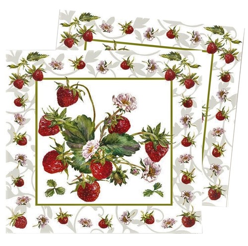 Strawberry Napkins 20-ct 3-ply 13x13 Floral Mother's Day White Red Green - Picture 3 of 9