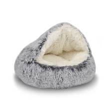 Cat Bed Round Plush Fluffy Hooded Cat Bed Cave, Cozy for Indoor Cats or Small...