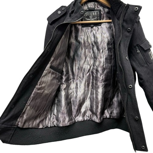 Guess Wool Blend Military Jacket Utility Black Men’s Size Medium - Picture 7 of 10