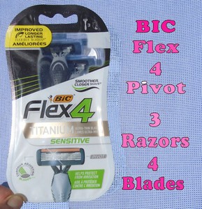 3 BIC Flex 4 Titanium Sensitive Disposable Razors 4-Blades New In Sealed Package