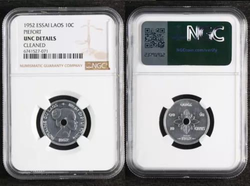 1952 ESSAI LAOS 10C PIEFORT NGC UNC DETAILS