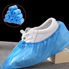 Blue Disposable PE Shoe Covers 100pcs Plastic Shoe Covers Water Dust Proof