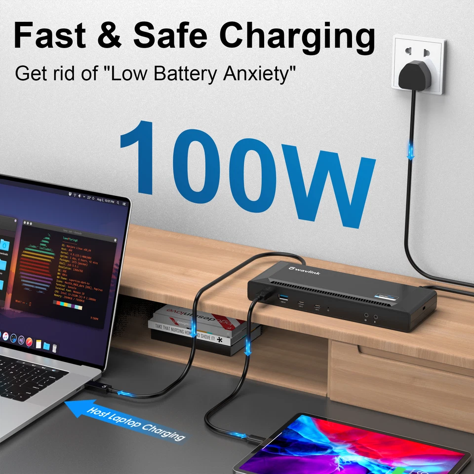 Estación de Acoplamiento USB-C DisplayLink 2 Monitores 130W Adaptador de Corriente Gigabit RJ45 Foto 2 de 4