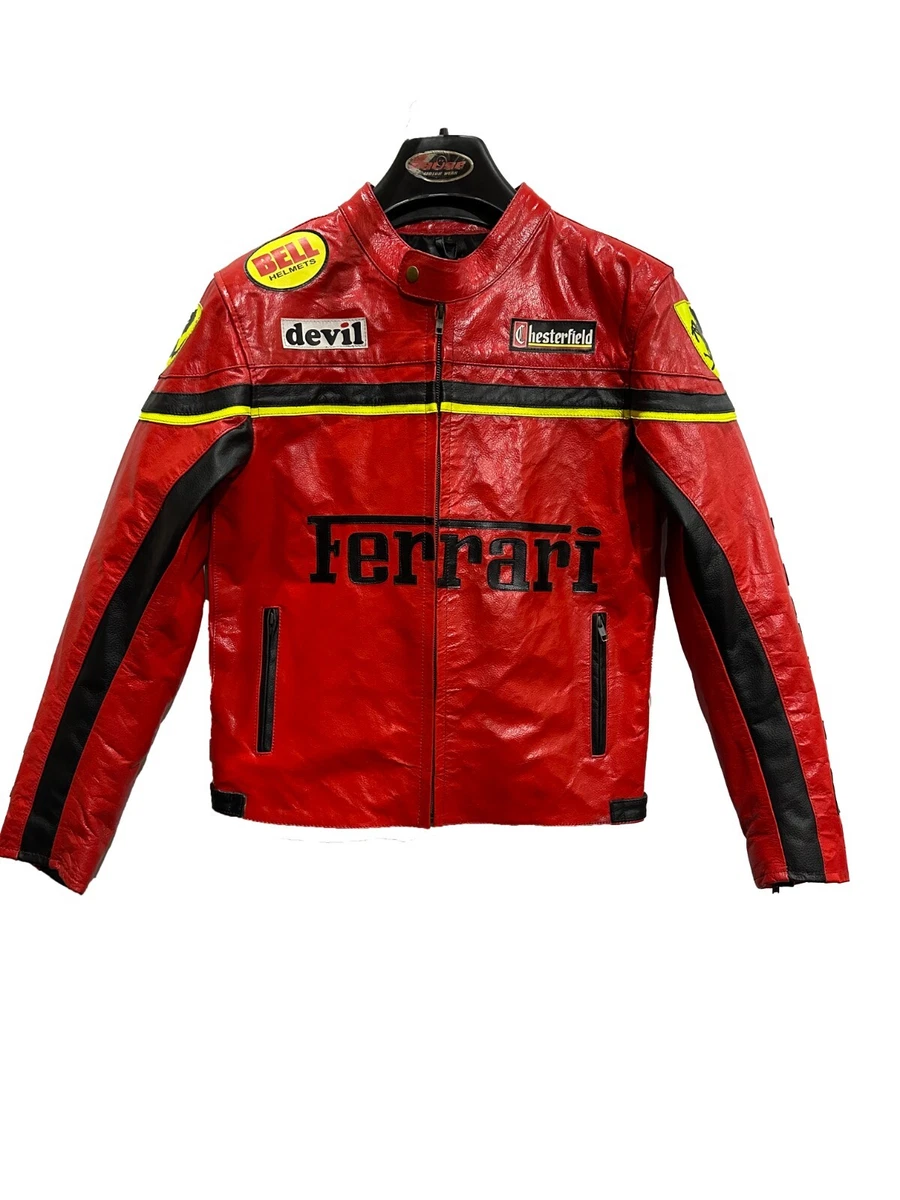 Red Ferrari Motorcycle Racing Biker Jacket Genuine Leather New