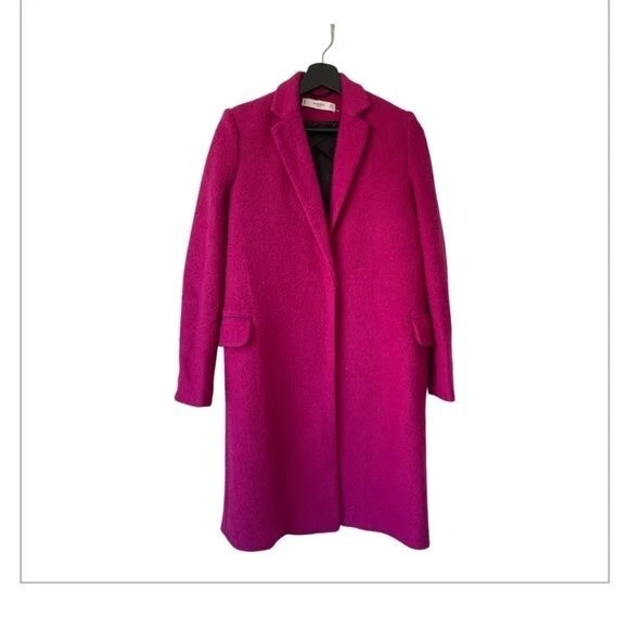 Abrigo MNG Mango Fucsia Mezcla Lana XS Para Mujer Rosa Vibrante Forrado Frontal a Presión 48% W Foto 4 de 4