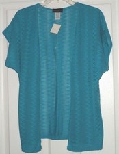 ***YARN ART WOMEN'S KNIT COVER UP TOP WRAP SIZE S TURQUOISE MADE IN USA NWT