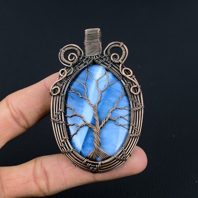 Tree Of Life Owyhee Opal Gemstone Copper Wire Wrapped Beautiful Handmade Pendant
