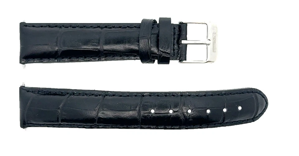 Correa de reloj JoJo, JoJino genuina de cuero de cocodrilo negro con hebilla plateada Foto 2 de 3