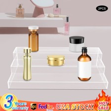 2Pcs 3-Tier Clear Acrylic Display Stand Step Shelf Jewelry Cosmetic Storage Rack