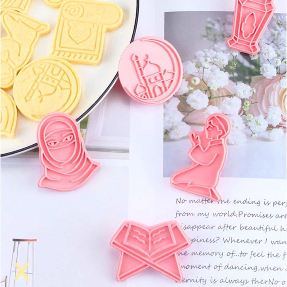 6pcs Plastic Ramadan Biscuit Molds DIY Ramadan Cookie Embosser Kitchen
