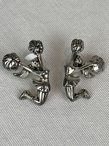 Vintage Best Silver-Tone Metal Cheering Cheerleader Earrings Sports Team