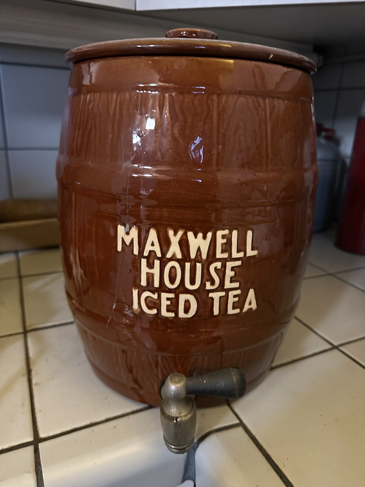 Antique Vintage Maxwell House Iced Tea Dispenser Ceramic Crock Cookie