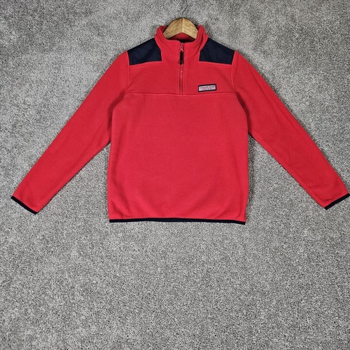 Vineyard Vines Jacket Youth Large Red Blue Fleece Pullover 1/4 Zip Preppy