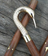 Brass Swan Designer Handle Wooden Walking Cane Stick Vintage Antique Handmade