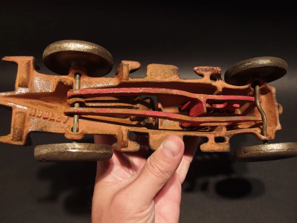 Antique Vintage Style Cast Iron Toy Race Car w Moving Pistons "Hubley" - Image 2 of 4