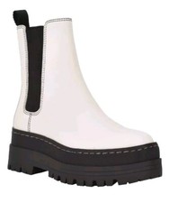 Marc Fisher Women's Pauline Chelsea Platform White Ivory Leather Boots Size 8.5M
