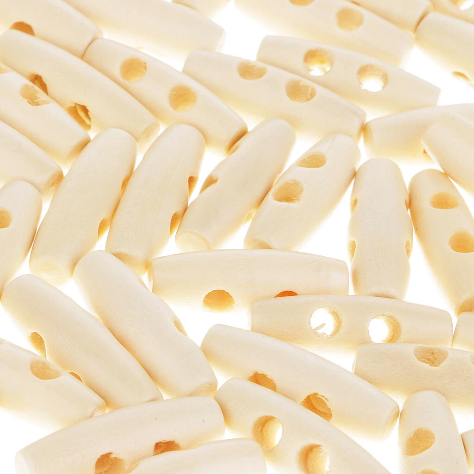 100Pcs Wooden Duffle Coat Toggle 2 Hole Buttons Knitwear Haberdashery Sewing - Image 4 of 4