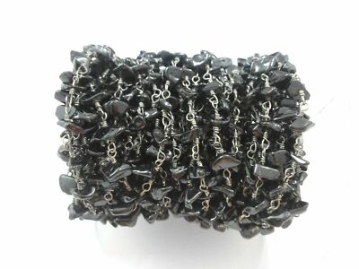 Black Tourmaline Chips 3-5mm Beads Rosary Beaded Chain Silver Plated 3 Feet