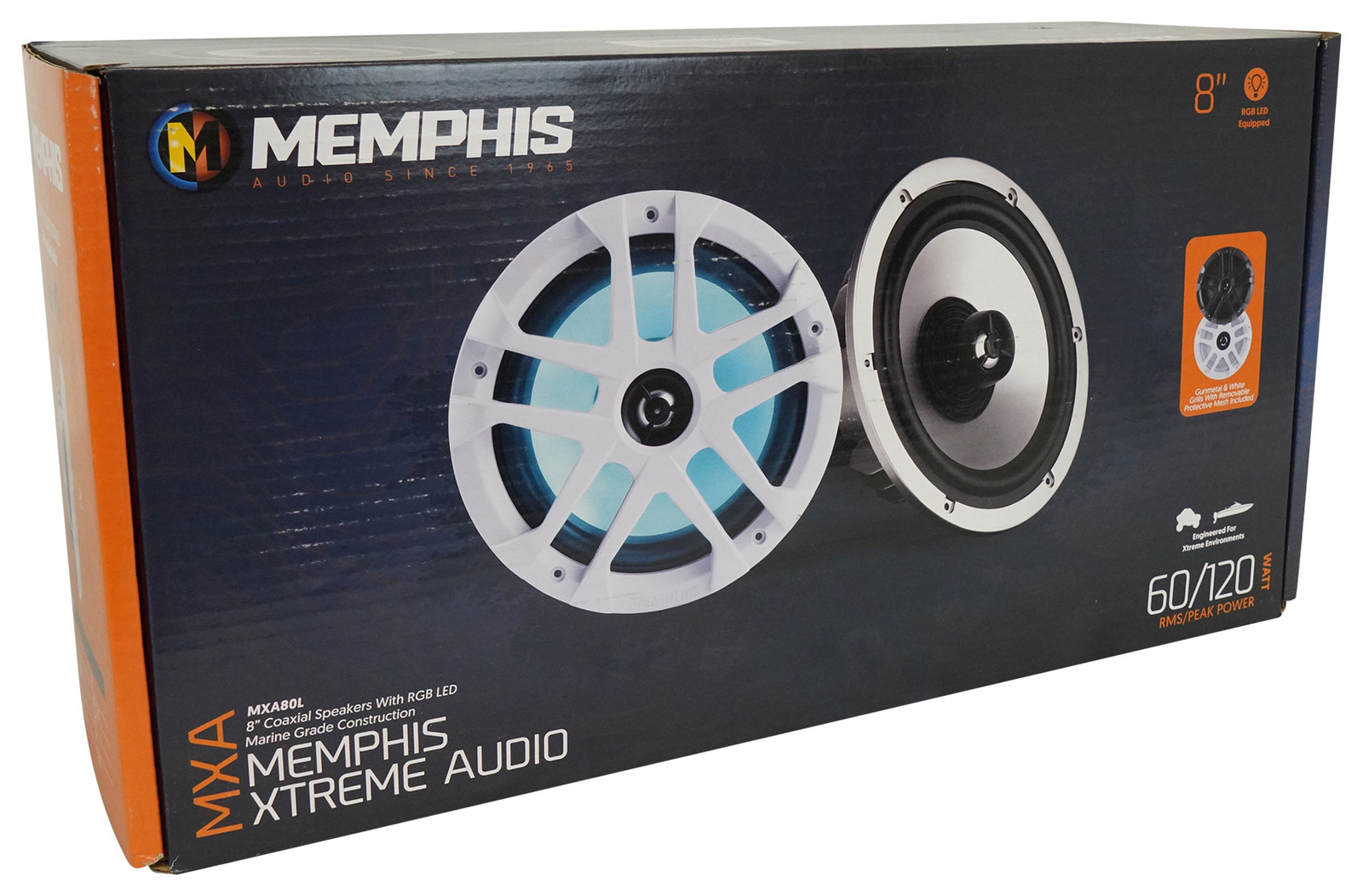 Пара морских акустических систем Memphis Audio MXA80L мощностью 120 Вт 8 двухполосных динамиков для лодок с RGB-светодиодными решетками