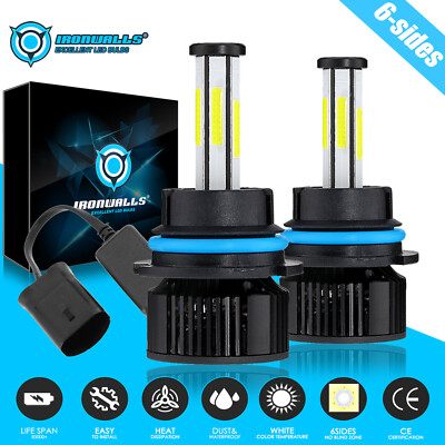 6-sides 9007 HB5 LED Headlight High Low Beam Bulbs 6500K Super Bright Conversion