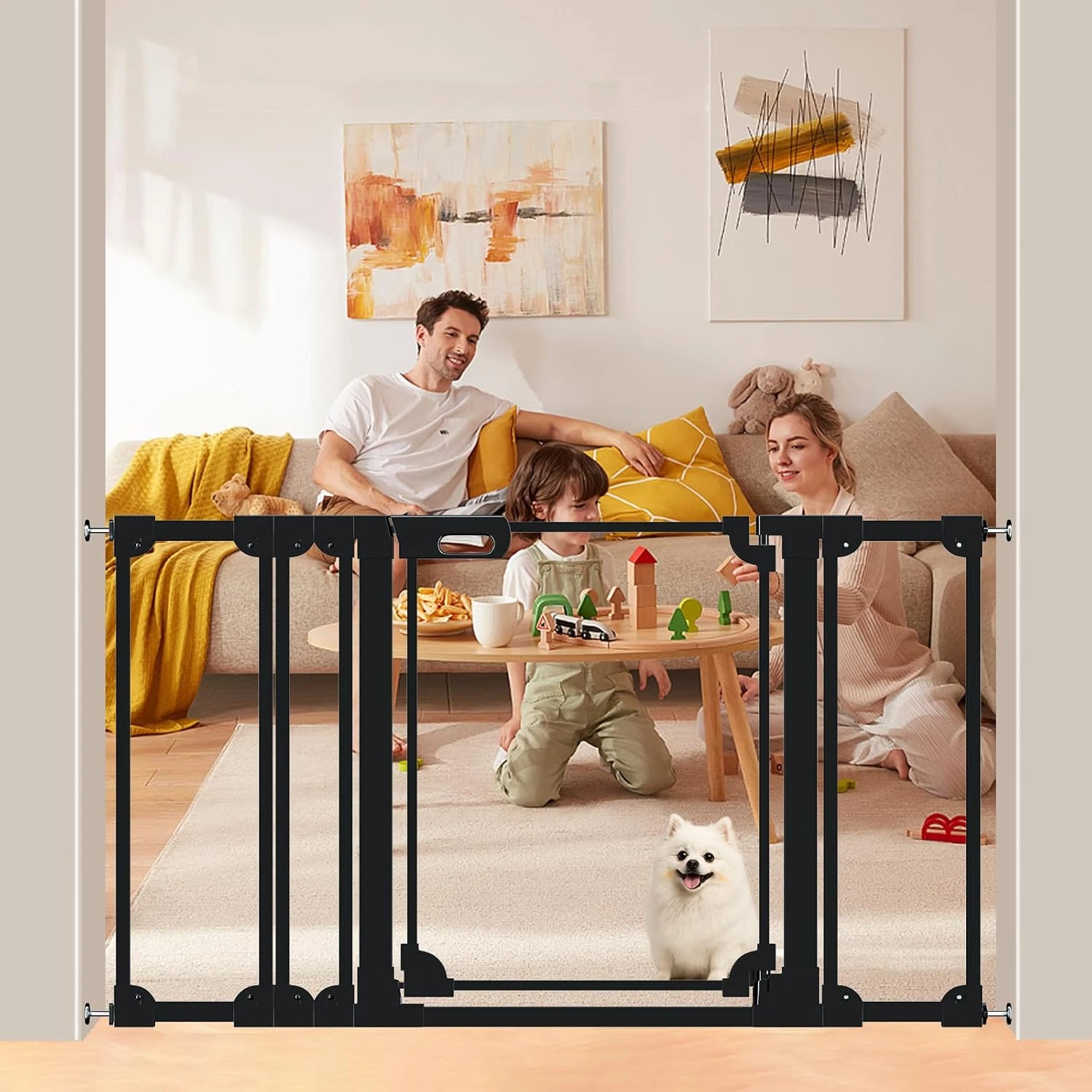 Clear Baby Gate for Stairs,48.42-57.08" Wide, Auto Close Acrylic Pet Gate, Press