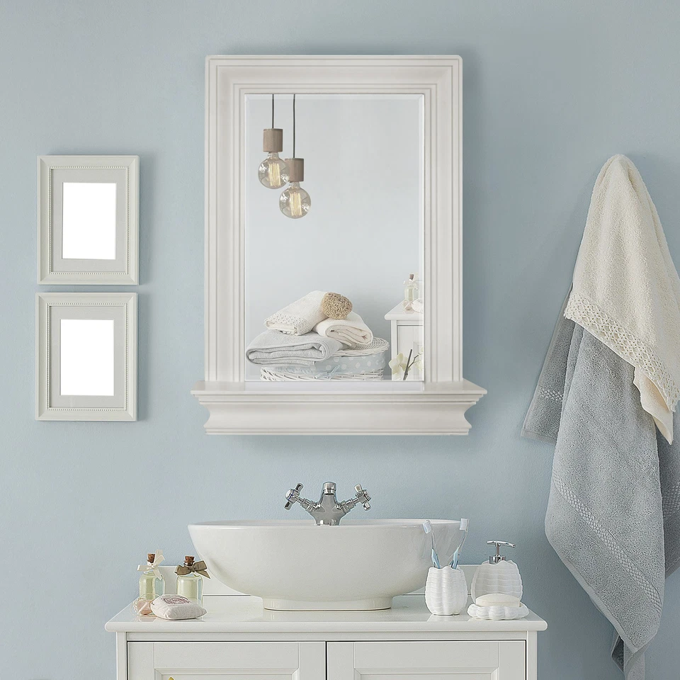 Teamson Home Stratford Wooden Wall Mirror with Storage Shelf, White - Image 4 of 4