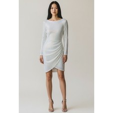 Iridescent Sequin Mini Dress Long Sleeve Scoop Back Party Cocktail 11/12