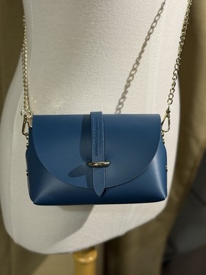 NWOT Small Renato Borzatta Leather bag with Gold-tone Chain Strap in Avio