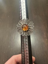 Vintage DGS .925 Filigree Amber Ring 9 Grams Size 7