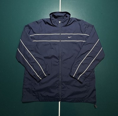 Vintage Y2K Nike Striped Windbreaker Track Jacket Men's XL Navy