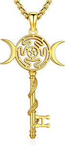 Authentic Hecate Key Necklace Triple Moon Sterling Silver Gold Plated Wiccan Pagan Pendant