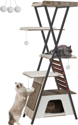 72.4'' Cat Tree, Modern Cat Tower for Indoor Cats, Multi-Level Cat Condo with Cav