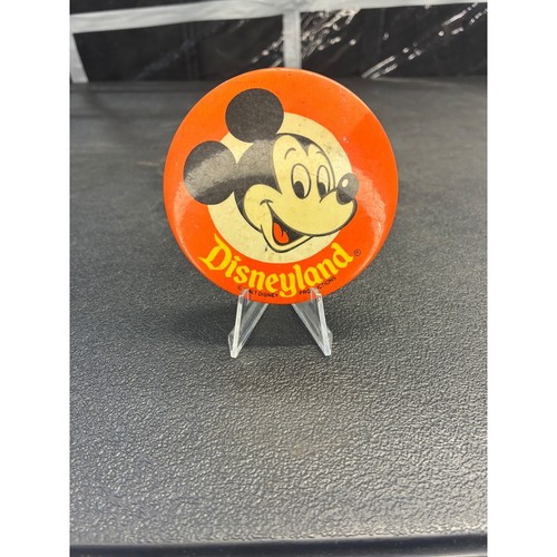 Vintage Disneyland Mickey Mouse Pinback Button Walt Disney Productions Orange