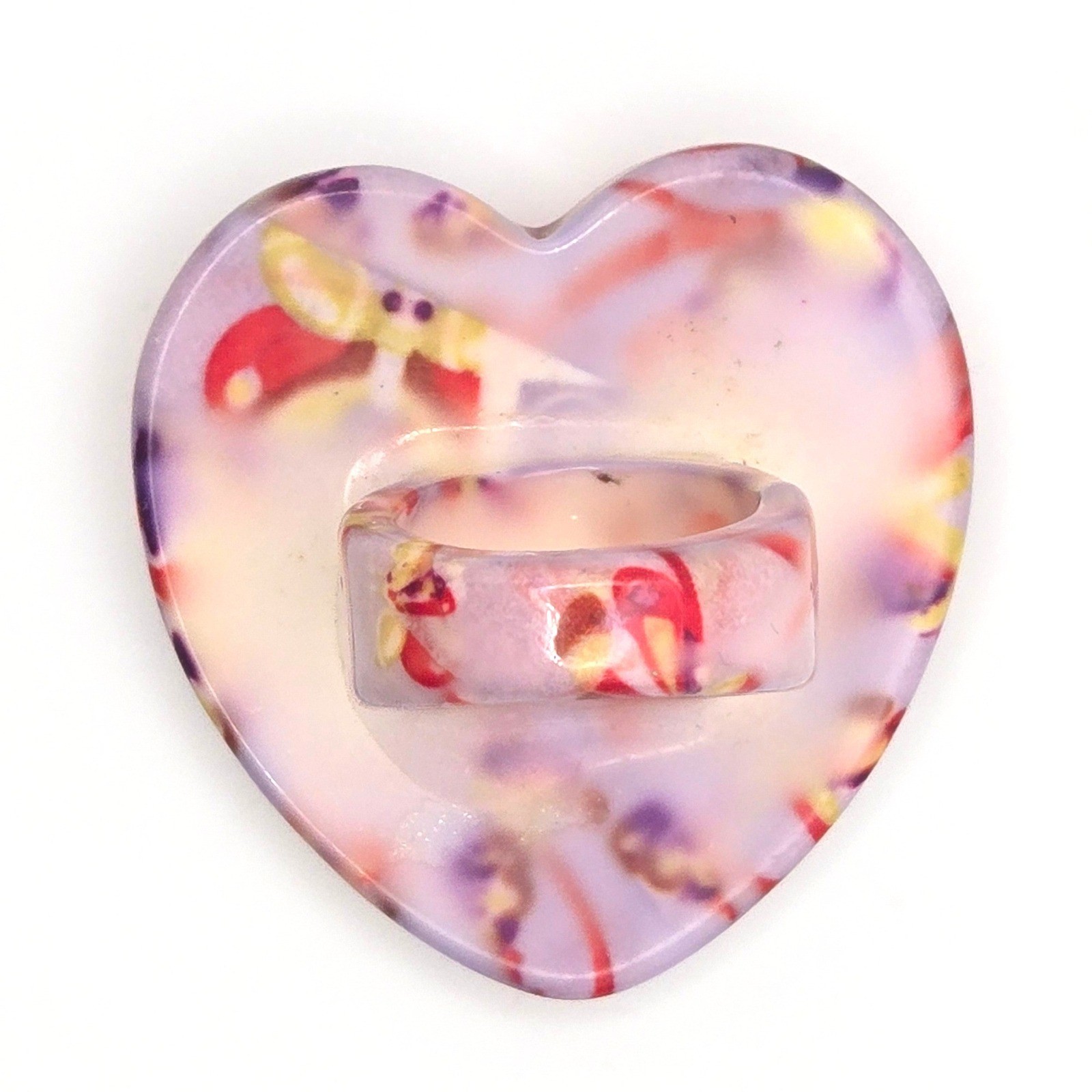 Heart Shape Size 7 Statement Ring Pink Floral Pat… - image 5