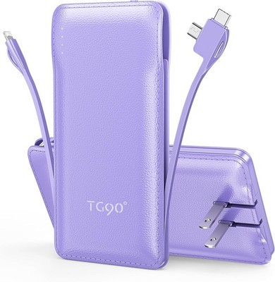 TG90° 10000mah Power Bank Thin Slim Portable Charger Built in Cable Type C
