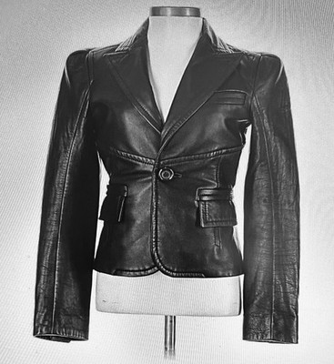 DSQUARED2 Women's Black Lamb Leather Button Jacket Collared Pockets Size 38
