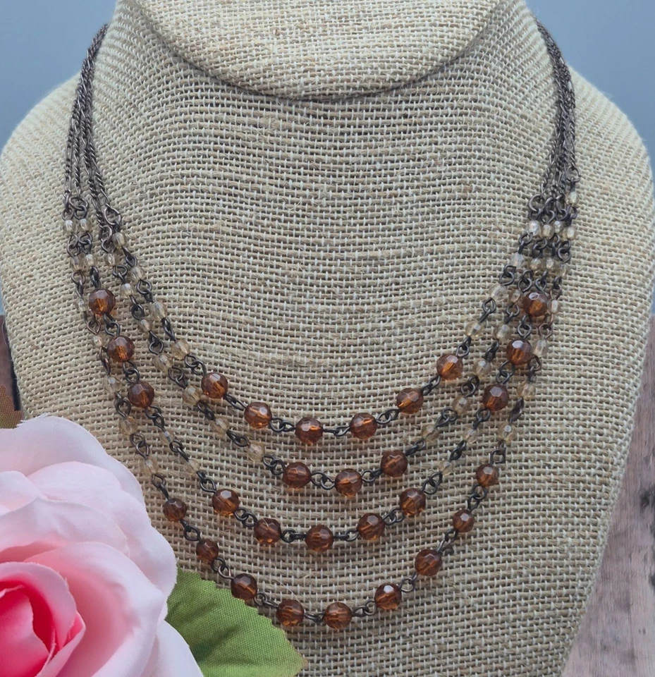 Collar marca 1928 multi hilo color bronce y ámbar naranja cuentas facetadas Foto 2 de 4