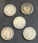 [Lot of 5] BARBER HALF DOLLARS .50  90% Silver $2.50 Face Value