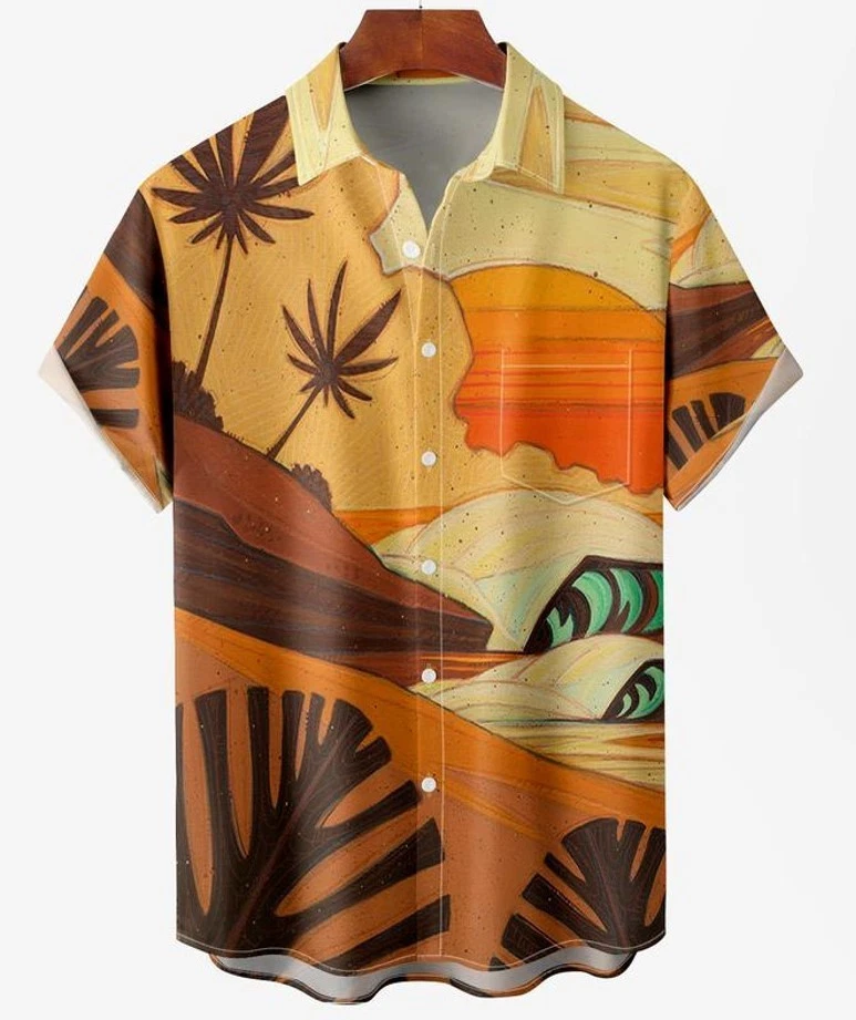 Men's Ocean Coconut Print Anti-wrinkle Moisture Wicking Fabric Fashion Hawaiian