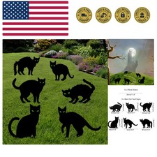 6 Pack Halloween Black Cat Yard Signs with Stakes Scary Silhouette Halloween ...