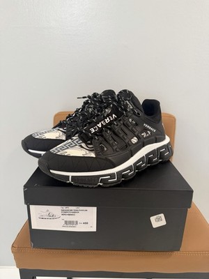 Versace Trigreca Black White Geometric Low Top Men's Athletic Sneakers
